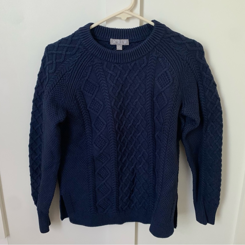 J. Crew Cotton Cable Knit Sweater Navy Blue XS
